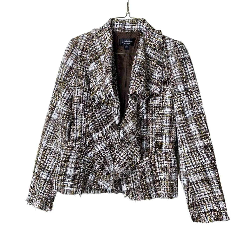 Katherine‎ New York Y2K NWT Tweed Blazer Jacket Cream Gold Brown Size Small